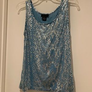 Dolcetti Blue and Silver Foil Tank Top Blouse